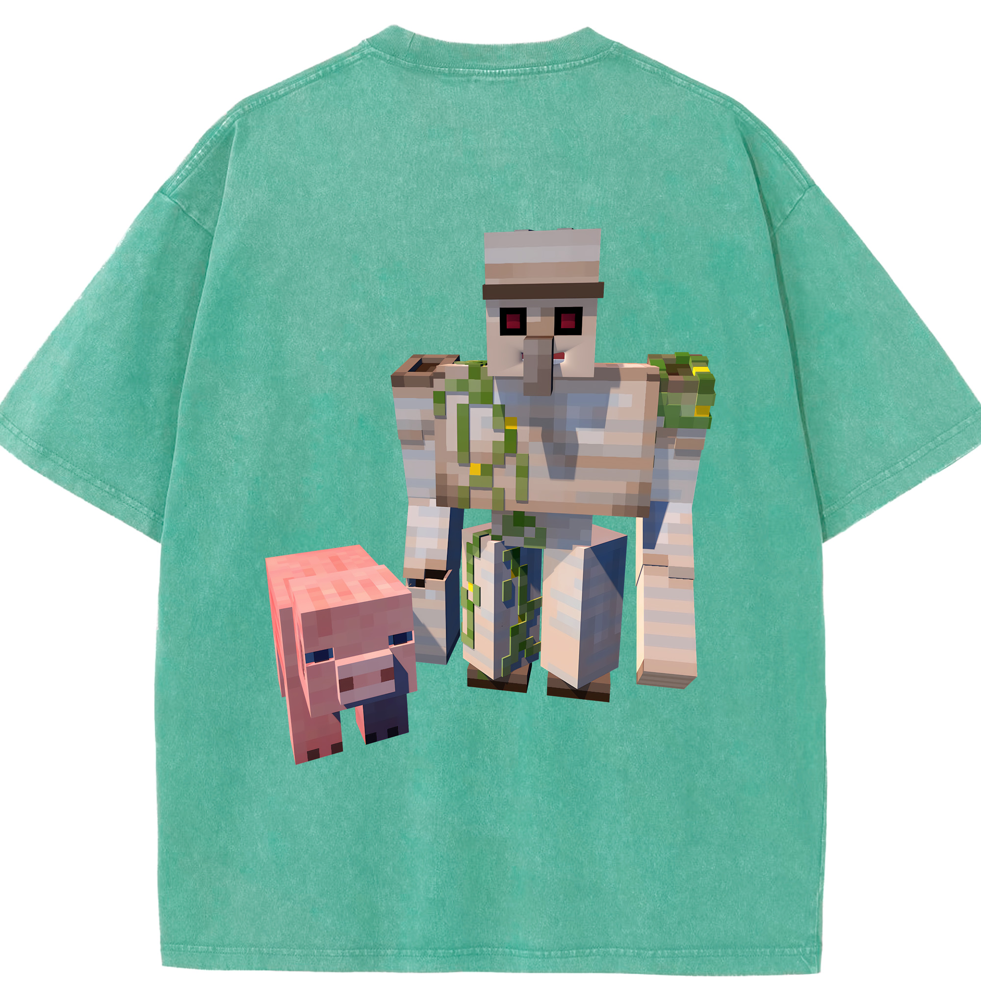 （画像用） マインクラフト ブロックの世界 Minecraft MC Block world 綿100% ヴィンテージ風 半袖Tシャツ（背面プリント）